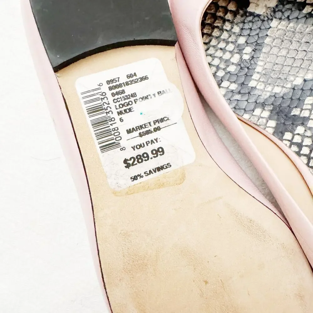 Cavalli Class Women's Logo Pointy Toe Leather Ballet Flats Nude/PInk SZ6